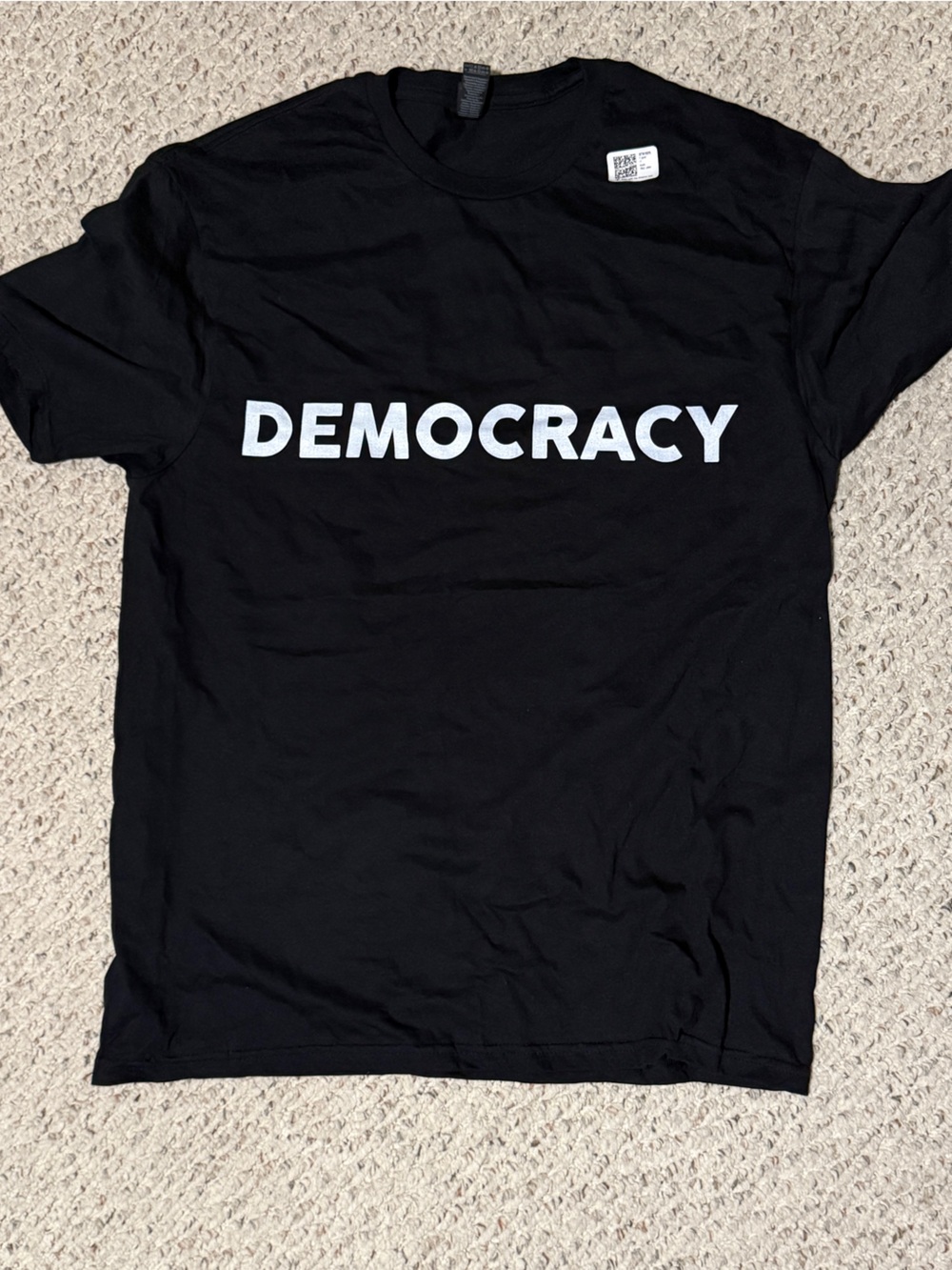 Democracy Graphic T-Shirt Black Gildan Softstyle Large Minimalist Statement Tee